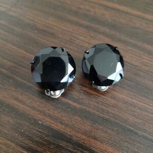 Black Faceted Rhinestone Stud Clip-on Earrings